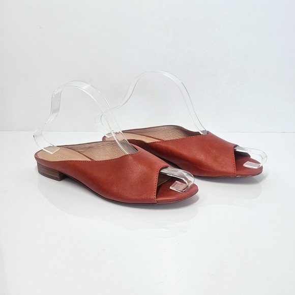 Madewell The Tavi Slide Sandal Flat Peep Toe Slip On Leather Casual Cinnabar 7.5 - Picture 7 of 9